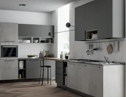 Cucina moderna grigio Primacucine lineare Domino grafite e cementho in offerta^Prima Cucine Sale
