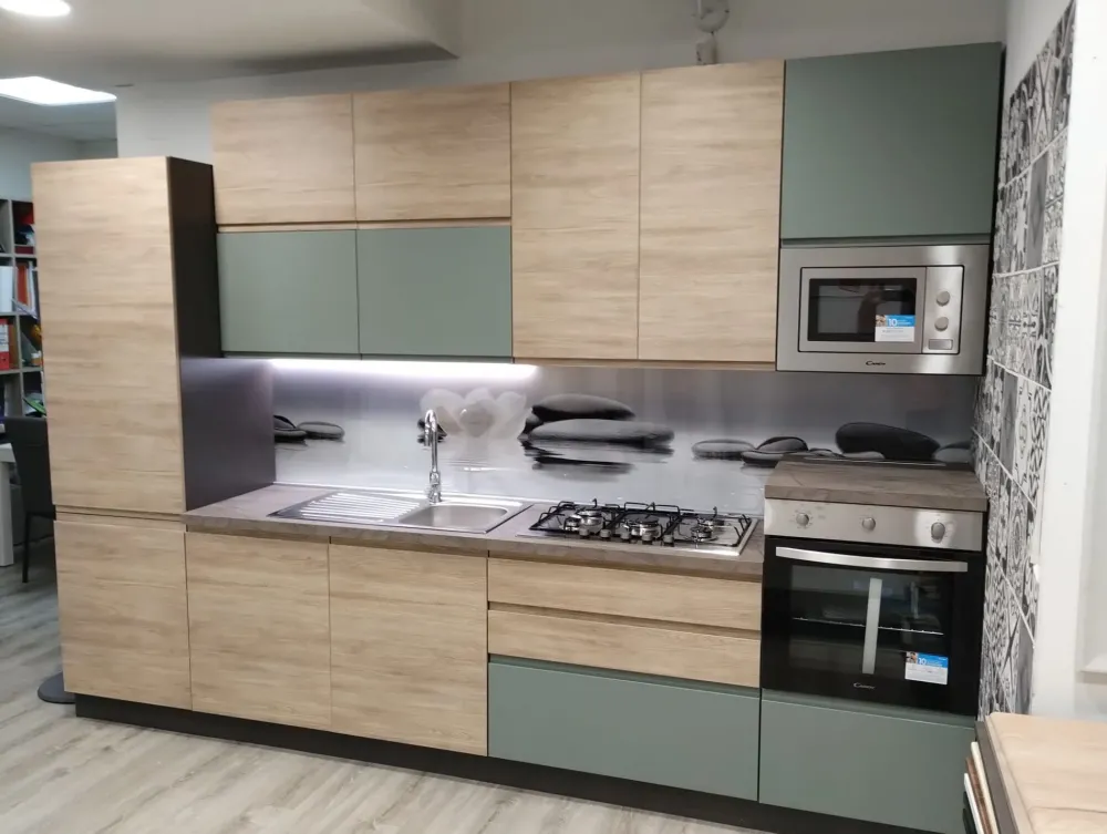 Sale Cucina moderna lineare Cucina new kelly 330 grigio e salvia a prezzo scontato Cucine Lineari|Cucine Moderne