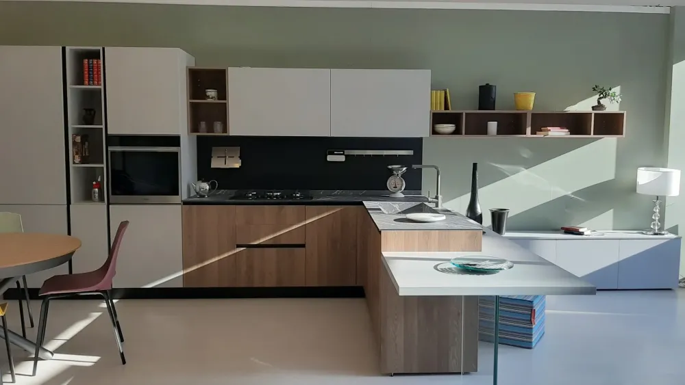 Cucina moderna noce con penisola Azimut in offerta^Essebi Hot