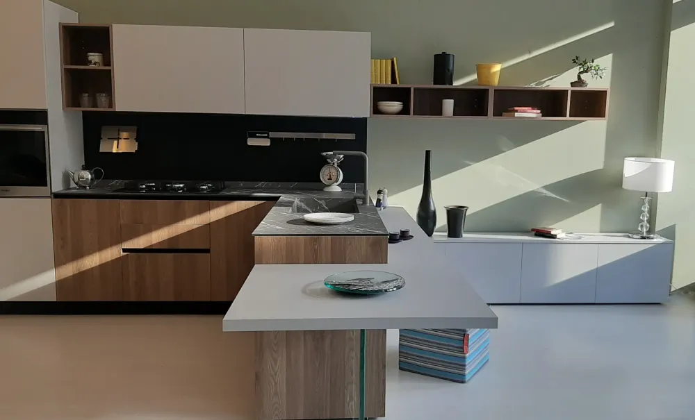Cucina moderna noce con penisola Azimut in offerta^Essebi Hot
