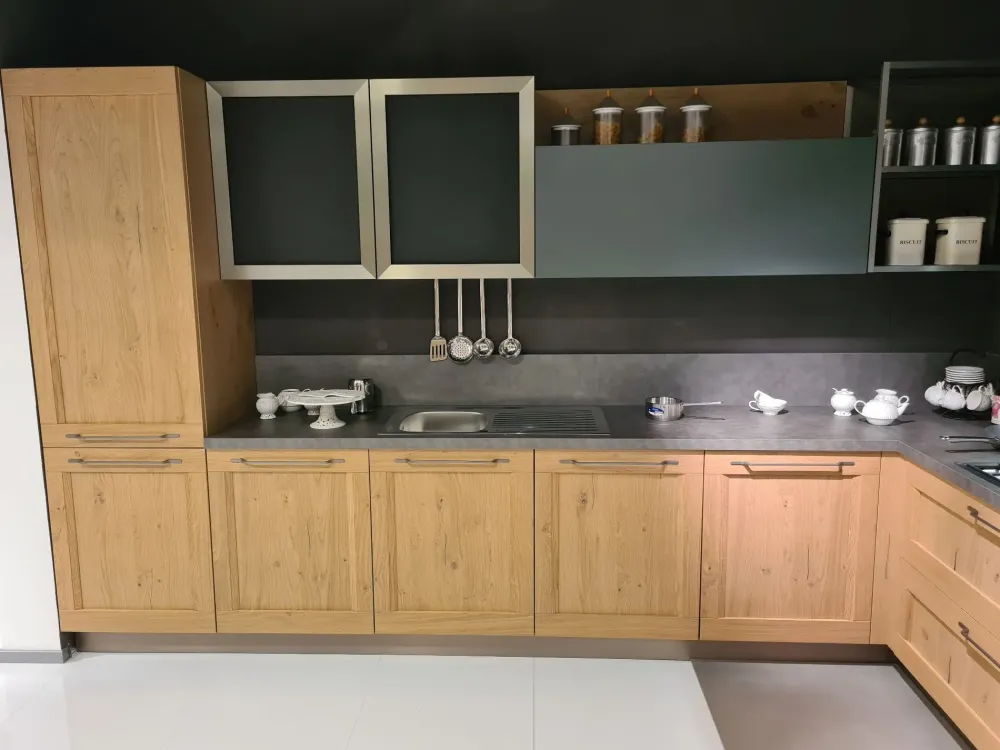 Arredo3 Cucina moderna rovere chiaro ad angolo Asia telaio- Cucine Ad Angolo|Cucine Moderne