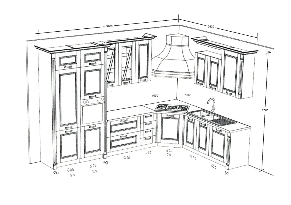 Artigianale Cucina noce country ad angolo Doppio dentello in offerta- Cucine Ad Angolo|Cucine Country