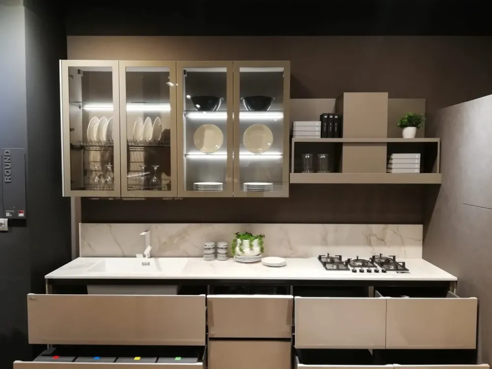 Cucina Round neck moderna tortora ad angolo scontata 53%^Lube Cucine Discount