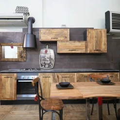 Outlet Cucina rovere chiaro industriale lineare Cucina industriale  vintage in legno e ferro  offerta unica in offerta Cucine Lineari