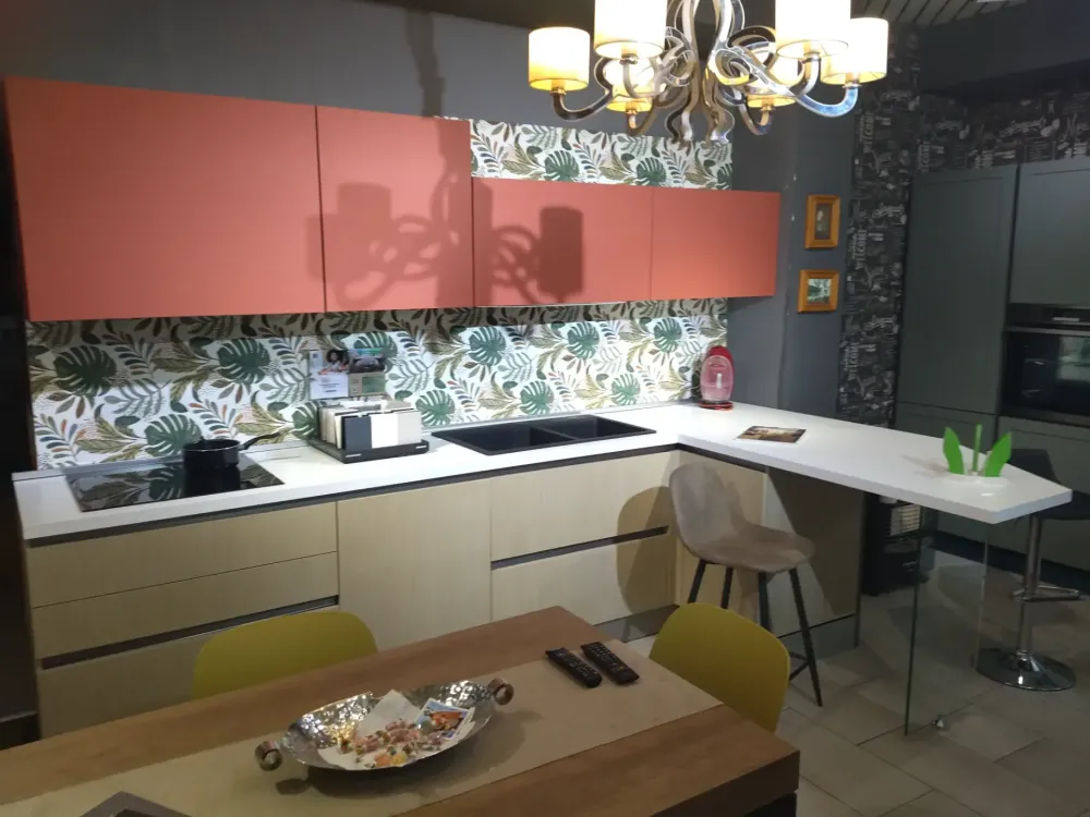 Cucina rovere chiaro moderna con penisola Ginevra in Offerta Outlet^Aran Sale