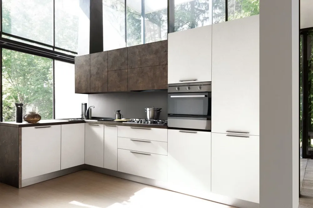 Cucina moderna ad angolo bianca in laminato opaco Cucina mod.city con lavello ad angolo in promo-sconto del 30%^S75 Clearance