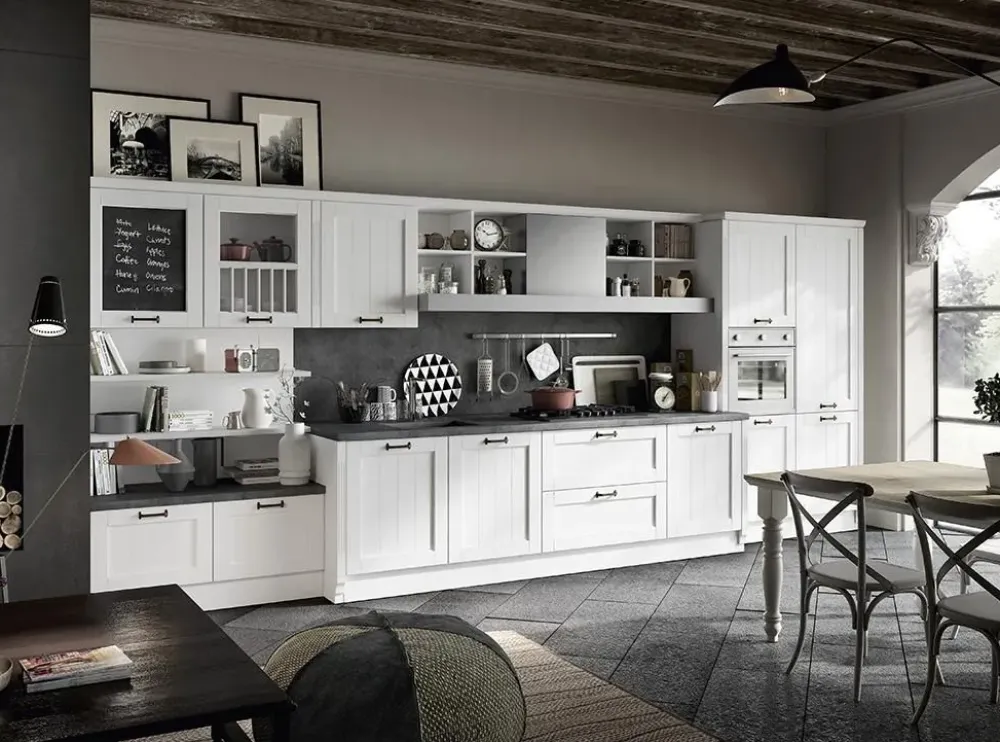 Online Cucina country lineare bianca in laccato opaco Tabia 6 Cucine Lineari|Cucine Country