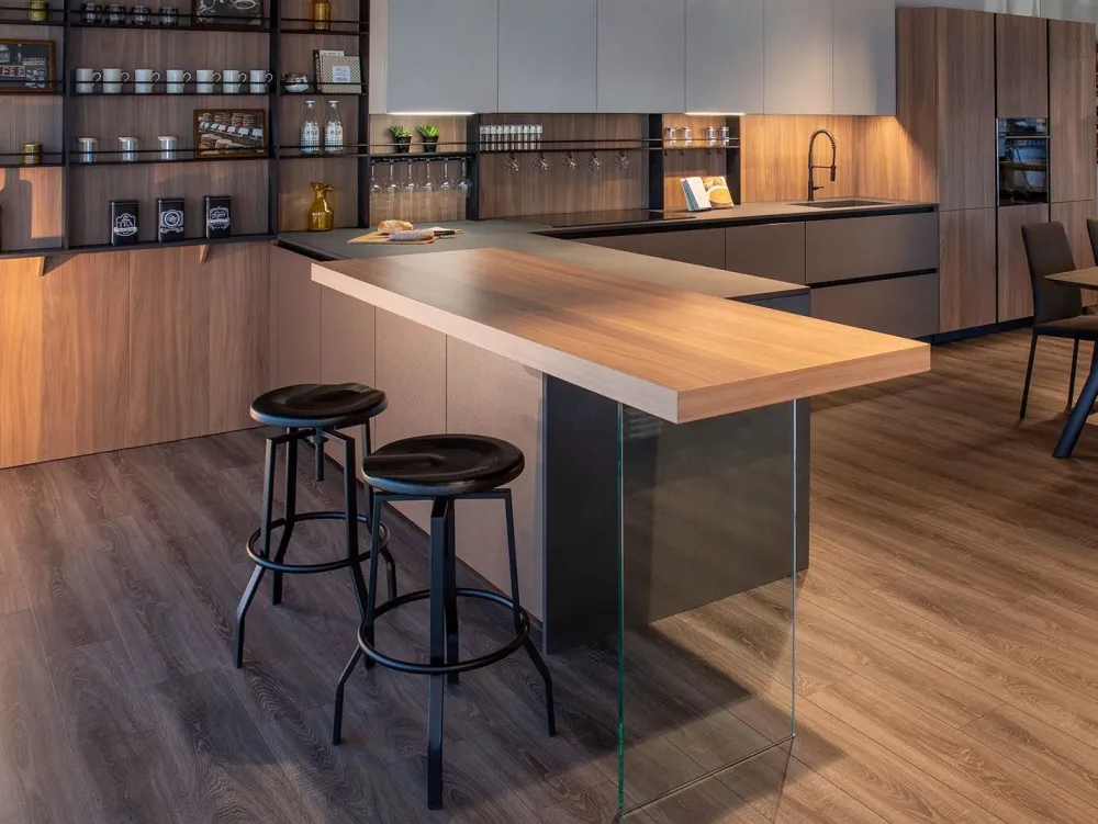 Cucina tortora moderna con penisola Klab 02 outlet a soli 21490 Euro^Diotti.com Online