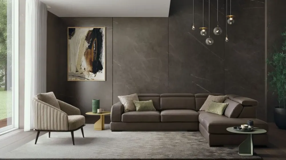 Le Comfort Divano con penisola in Pelle a prezzo ribassato- Divani