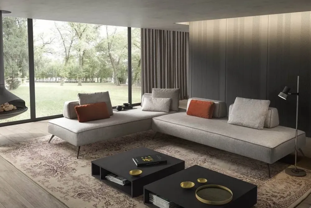 Artigianale Divano con penisola in stile Design Con seduta fissa con forte sconto- Divani