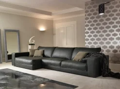 Divano con penisola pelle in misto piuma   a prezzo Outlet^Md work New