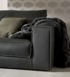 Divano con penisola pelle in misto piuma   a prezzo Outlet^Md work New