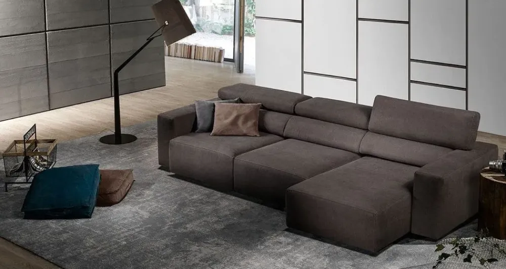 Excò Divano Divano mod.bistrò con poggiatesta reclinabili e sedute estraibili in promo-sconto del 50% in Tessuto sfoderabile di scontato 48%- Divani