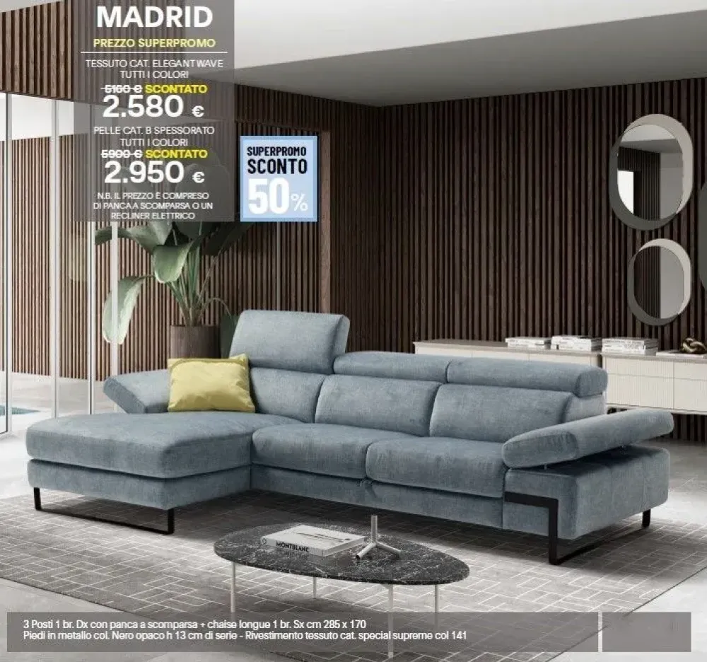 Divano in Tessuto stile design modello Madrid scontato - 50% Divani