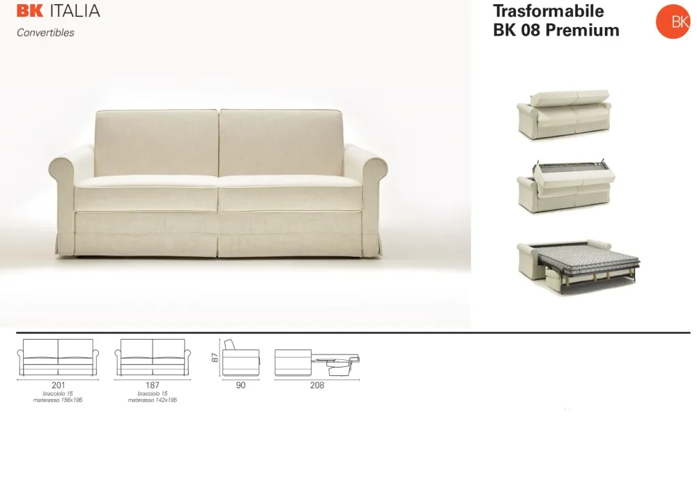 Divano letto Bk 08 Premium in Tessuto a 1790€.^BK salotti Discount
