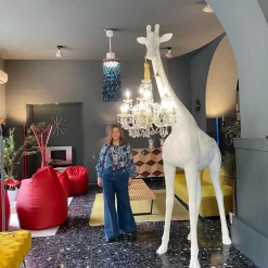 Artigianale Lampada Giraffe in love  design bianco   in OFFERTA OUTLET- Lampade Da Terra