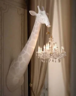 Artigianale Lampada Giraffe in love design bianco in OFFERTA OUTLET- Lampade Da Terra