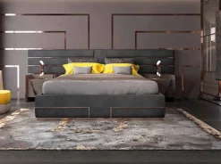 Md work Letto imbottito con giroletto Letto acciaio oro rosa  a prezzo scontato- Letti