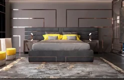 Md work Letto imbottito con giroletto Letto acciaio oro rosa  a prezzo scontato- Letti