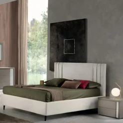 Gierre Mobili Letto  letto matrimoniale mod.oxford rivestito in tessuto colore ecrù completo di box-contenitore in promo-sconto del 40% SCONTATO a PREZZI OUTLET- Letti