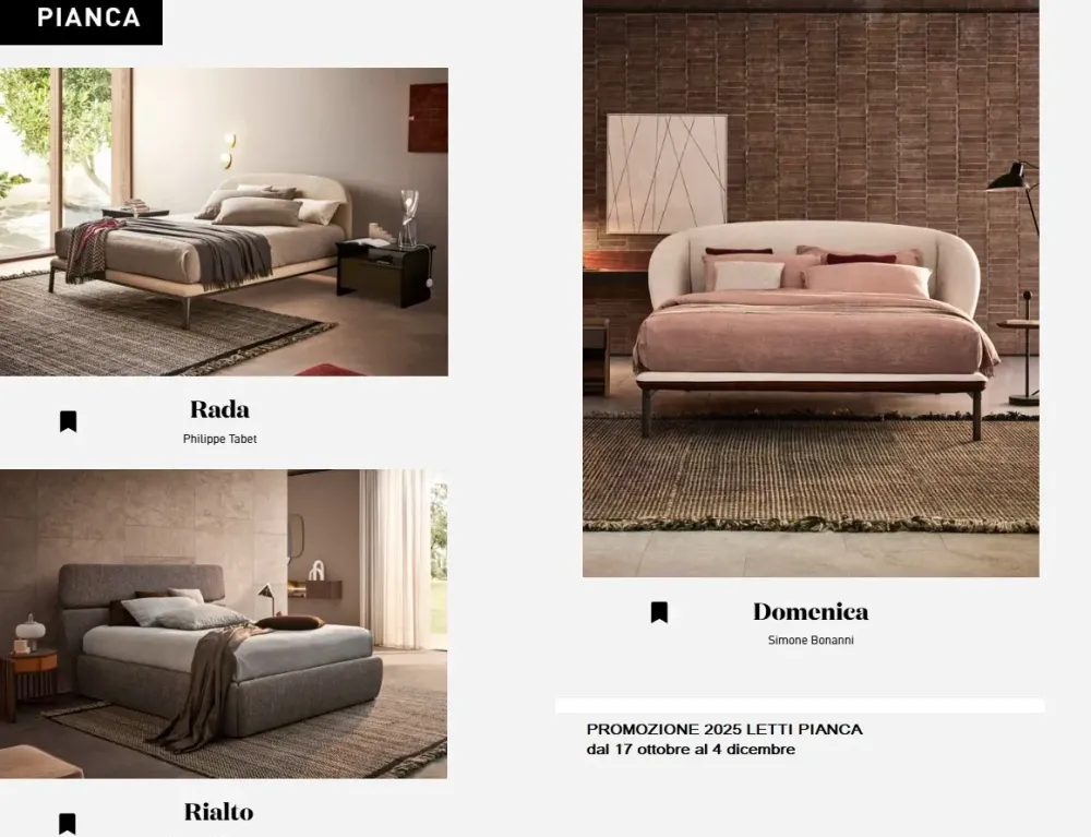 Letto matrimoniale con piedini Promoletti a prezzo ribassato^Pianca Clearance