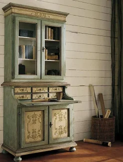 Collezione esclusiva Libreria in legno scontata -30%: scopri Scrittoio stile veneziano con alzata laccato con decori- Librerie