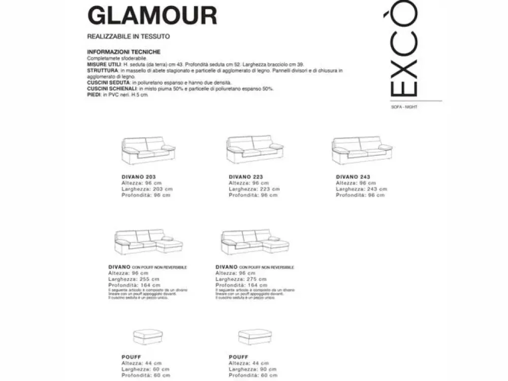 Excò Lineare Glamour a PREZZO OUTLET scontato del 20%- Divani