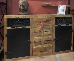 Discount Madia di in legno Madia industrial  jacpa con casetti legno e ante metallo   a prezzo Outlet Madie