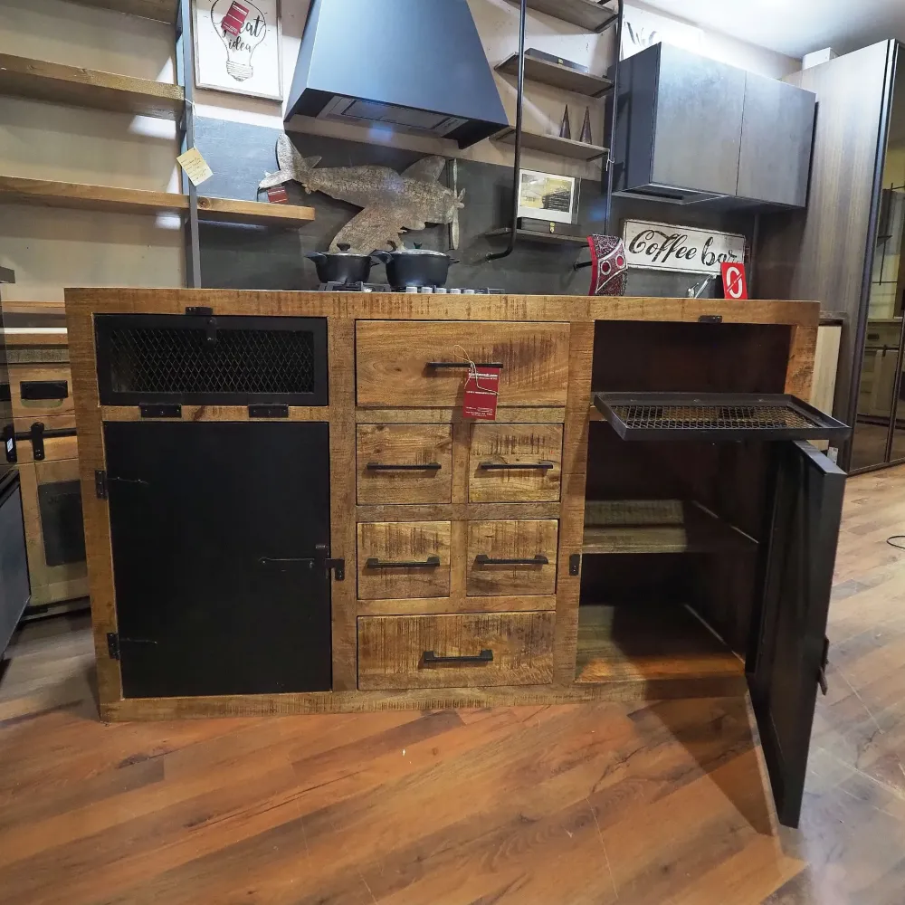 Discount Madia di in legno Madia industrial jacpa con casetti legno e ante metallo a prezzo Outlet Madie