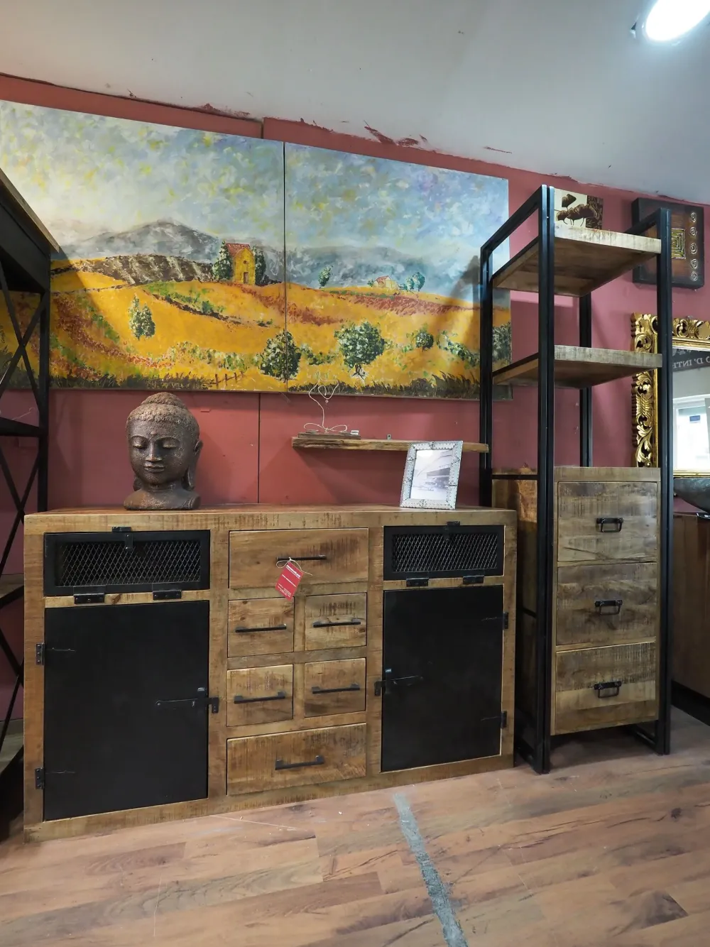 Discount Madia di in legno Madia industrial jacpa con casetti legno e ante metallo a prezzo Outlet Madie