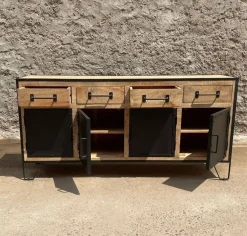 Outlet Etnico Madia M,adia credenza industrial legno e ferro 4 ante 4 cassetti di con forte sconto- Madie