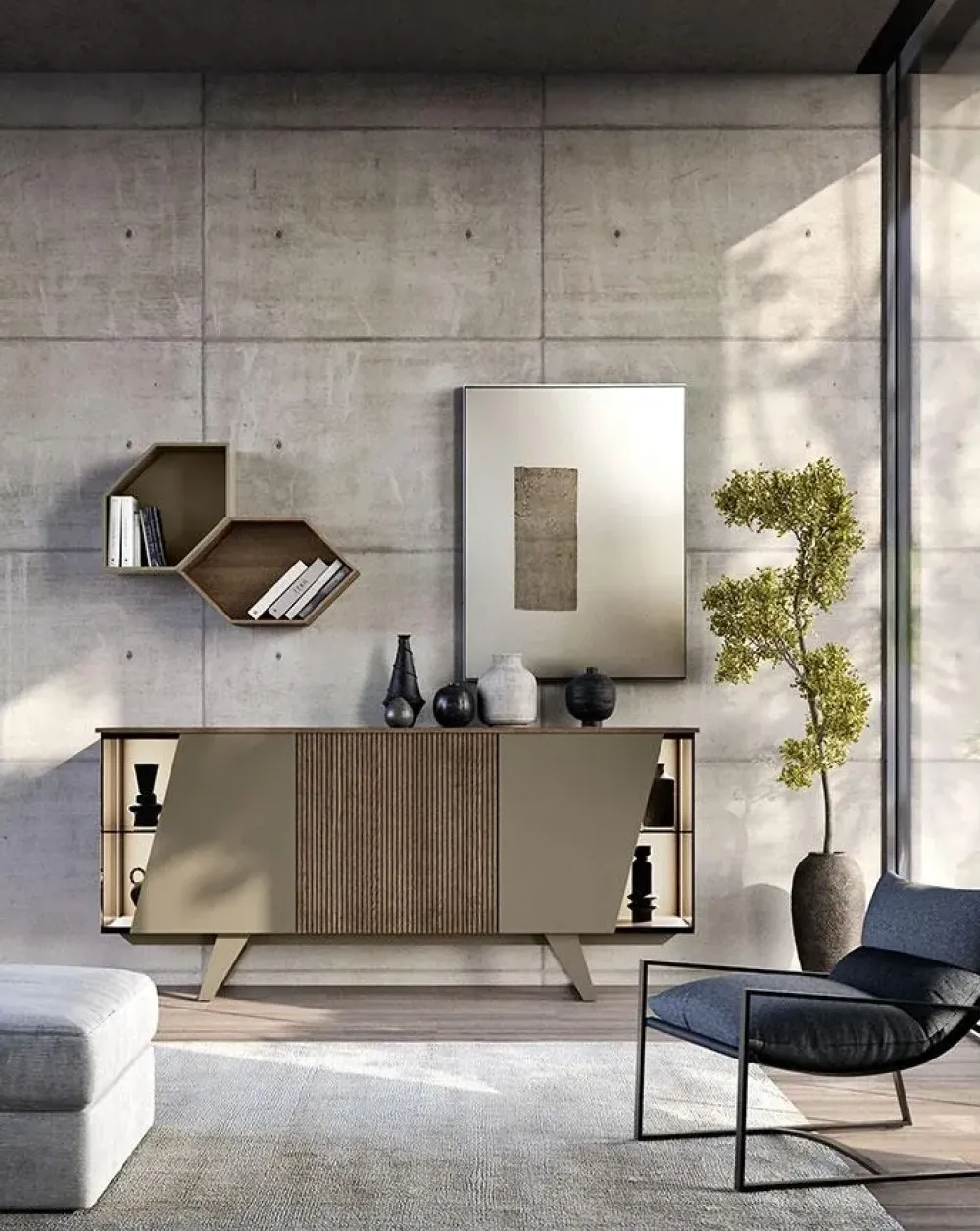 Mobilgam Madia modello Horizon glass 1034 di in Offerta Outlet- Madie