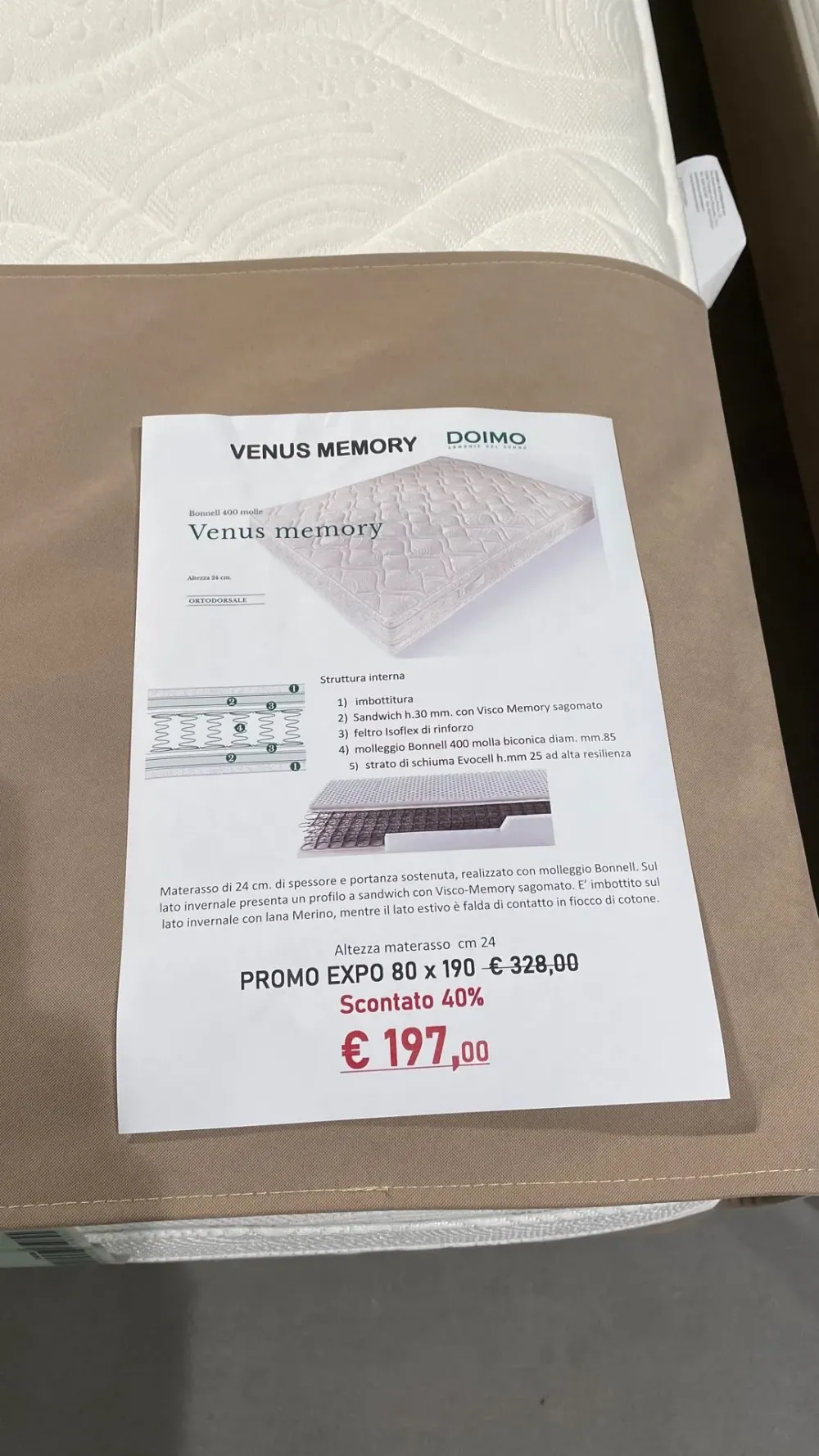 Materasso singolo memory in Offerta Outlet^Doimo Armonie del sonno Clearance