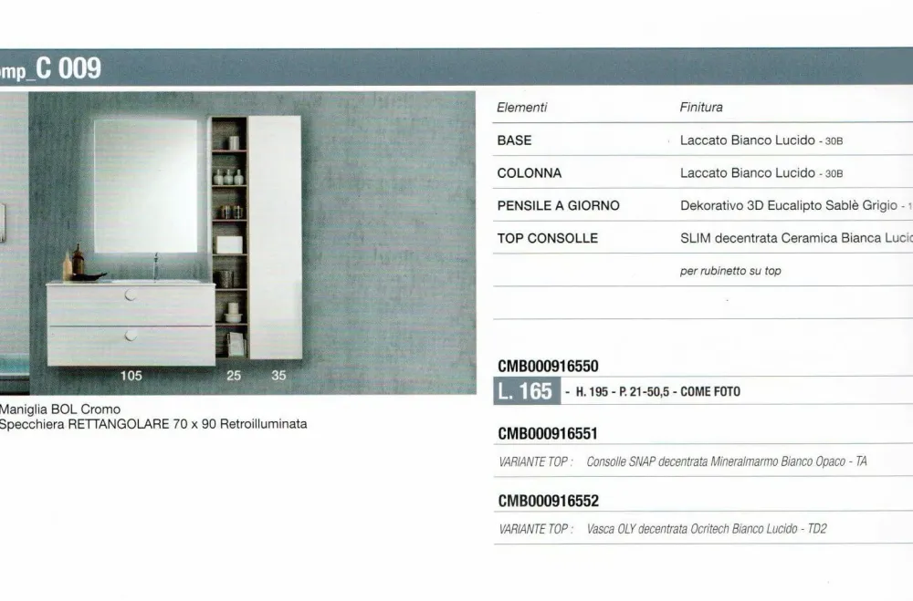 Baxar Mobile bagno Sospeso Comp. 009 bagno con forte sconto- Mobili Bagno Sospeso