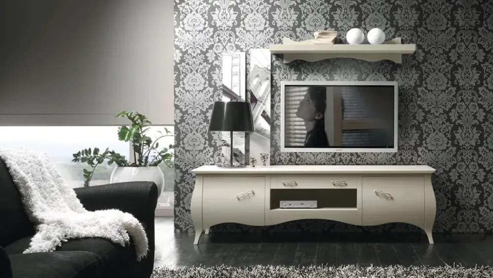 Mobile porta tv Base-porta-tv sagomata laccata scontata del 35% di con uno SCONTO IMPERDIBILE Porta Tv