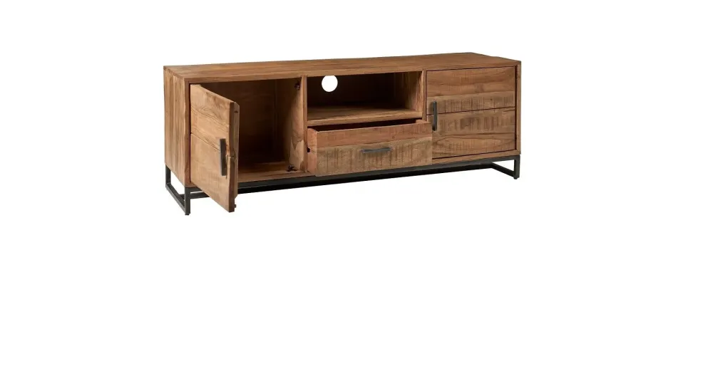 Mobile porta tv Mobile porta tv assemblato etnico in acacia naturale e ferro con 1 cassetto e 2 sportelli di con uno SCONTO IMPERDIBILE^Outlet Etnico Best