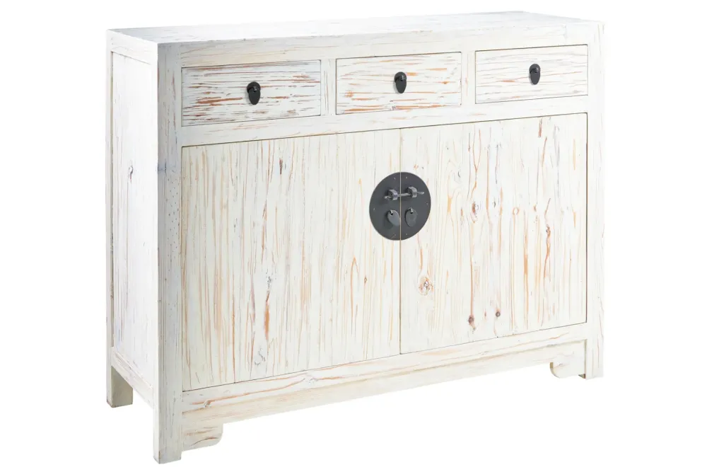 Outlet Etnico Mobile soggiorno modello credenza china in legno 3 cassetti 2 sportelli white decape' di a PREZZI OUTLET- Madie