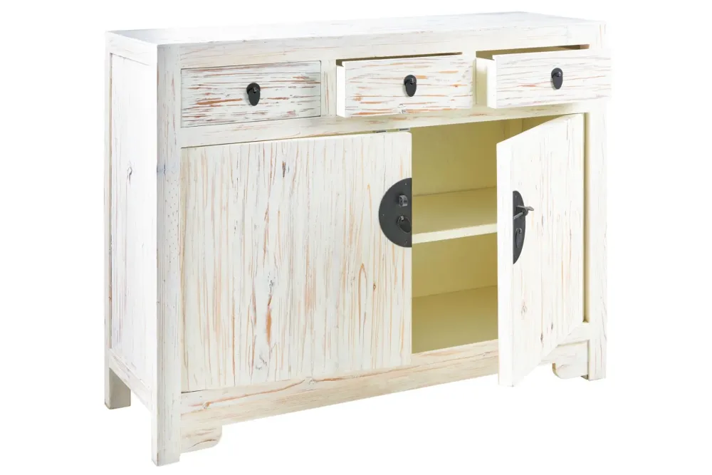 Outlet Etnico Mobile soggiorno modello credenza china in legno 3 cassetti 2 sportelli white decape' di a PREZZI OUTLET- Madie