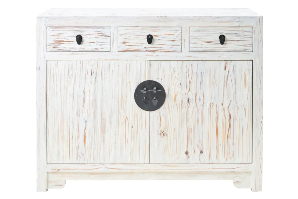 Outlet Etnico Mobile soggiorno modello credenza china in legno 3 cassetti 2 sportelli white decape' di a PREZZI OUTLET- Madie