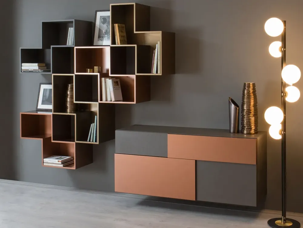 Mobile soggiorno modello Credenza fly deco e mensole cube outlet di scontato -45% Pareti Attrezzate