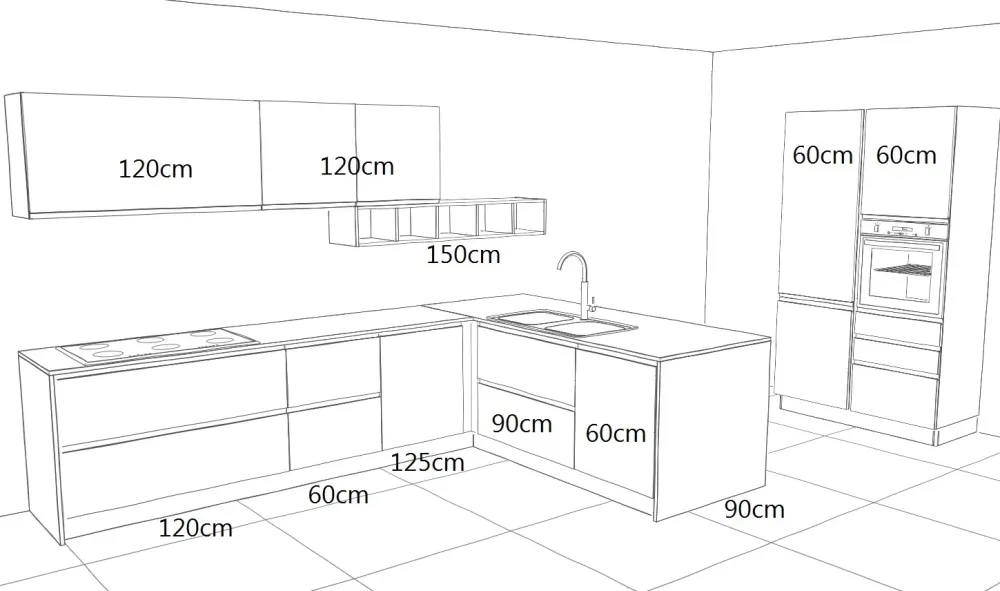 Cucine Store OFFERTA Cucina ad angolo con bancone LINEA di (340X215cm)- Cucine Ad Angolo|Cucine Design