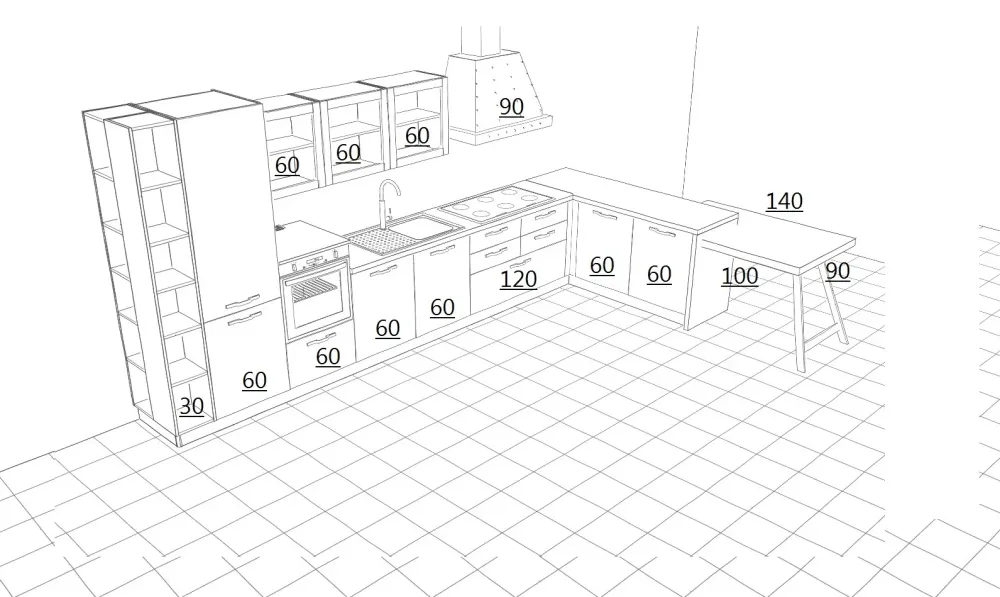 Cucine Store OFFERTA cucina con penisola e bancone (Misura 455x300cm)- Cucine Con Penisola