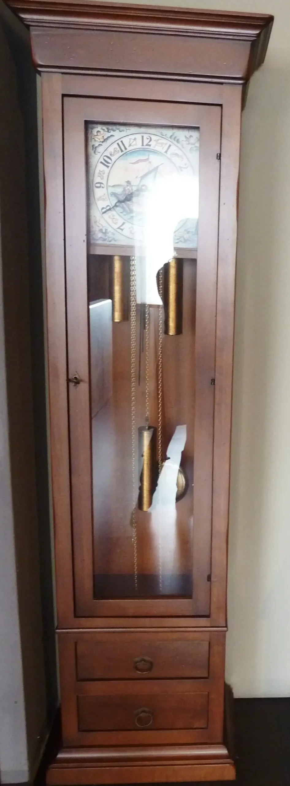 Orologio a colonna in legno con pesi a prezzo scontato^Artigianale New