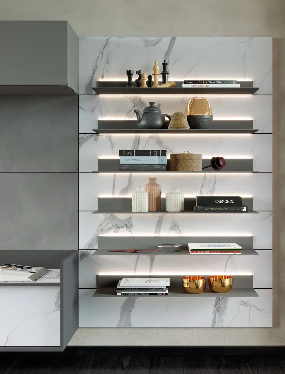 Astor Mobili Outlet: soggiorno Story 4 di Astor, laminato materico, skyline 3.0.- Soggiorni Completi