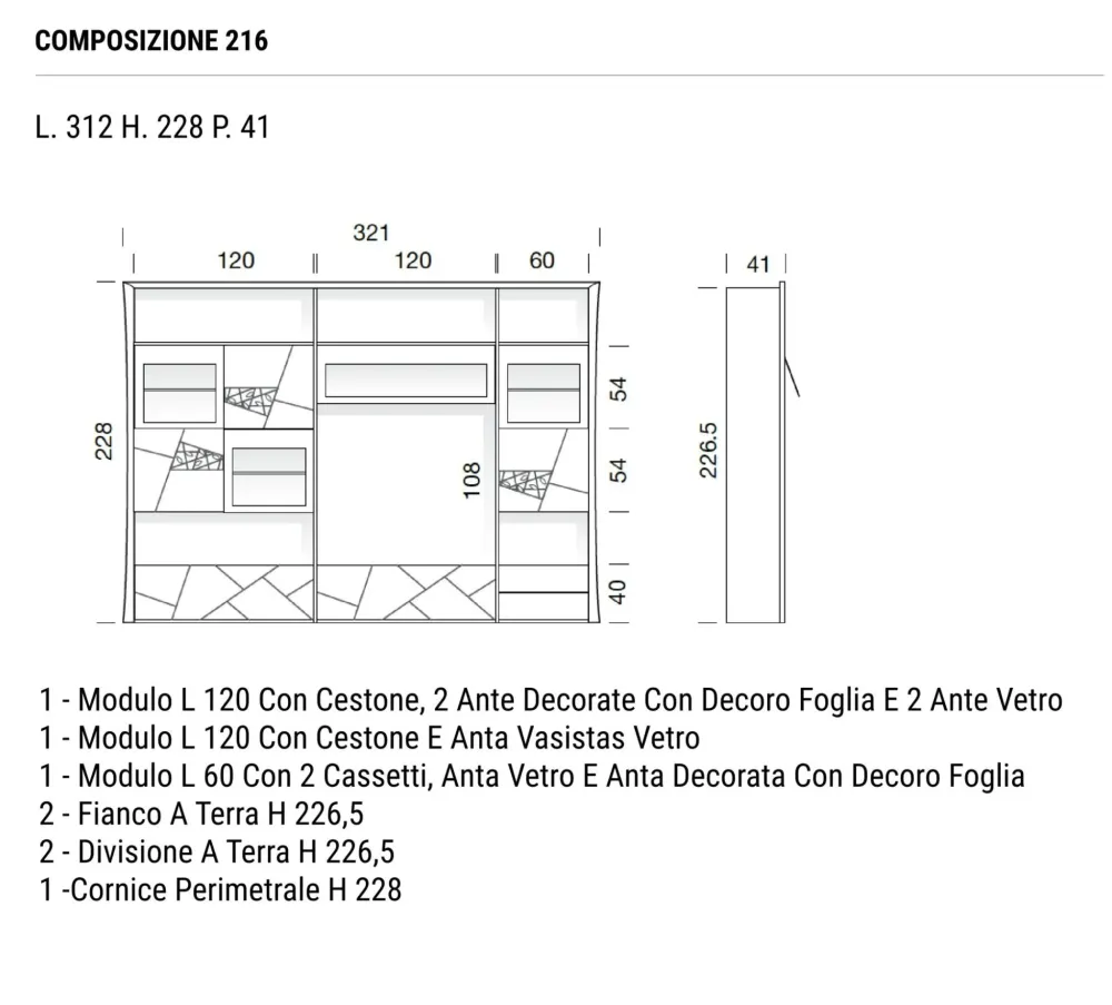 Modo 10 Parete attrezzata Collezione decor in stile classico a prezzo ribassato- Pareti Attrezzate