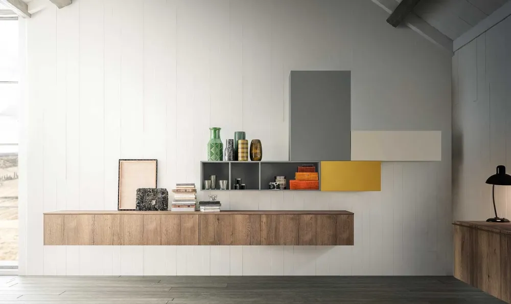 Alf Da Fre Parete attrezzata Composizione soggiorno laccato e impiallaciato legno di in OFFERTA OUTLET- Pareti Attrezzate