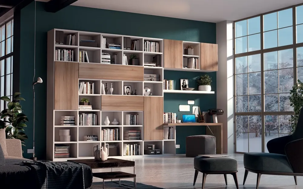 Parete attrezzata Parete-libreria del programma living di PREZZI OUTLET^Giessegi Hot