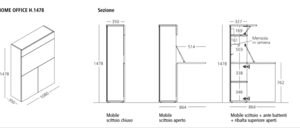 Clei Parete attrezzata Home office 1478 in stile moderno a prezzo scontato- Pareti Attrezzate