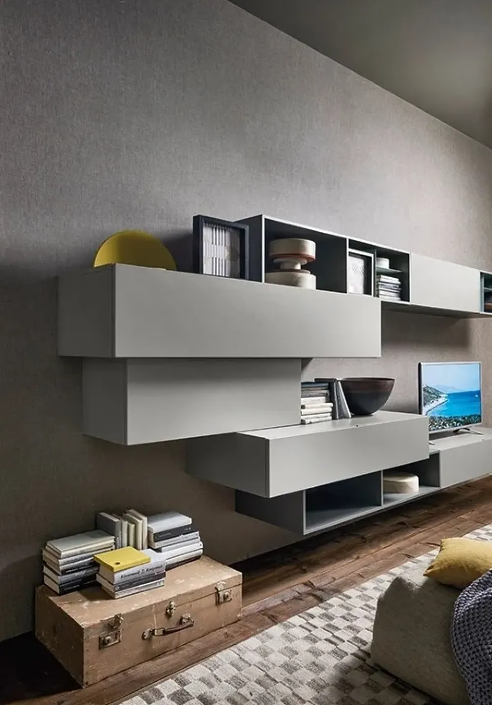 Discount Parete attrezzata in stile design in laccato opaco Offerta Outlet Pareti Attrezzate