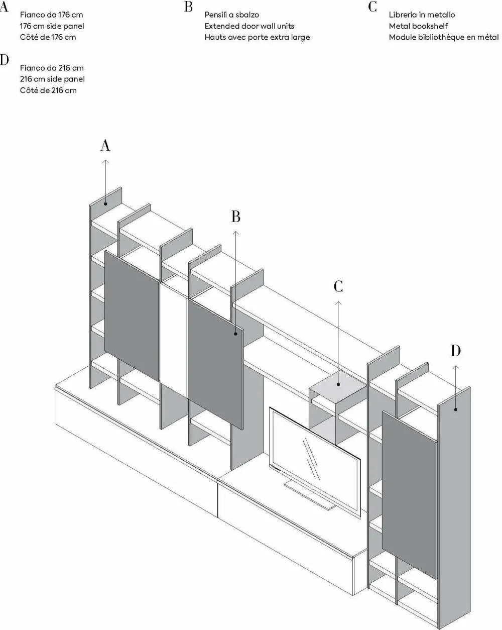 Outlet Parete attrezzata in stile moderno Qsm 628 di in Offerta Outlet Pareti Attrezzate
